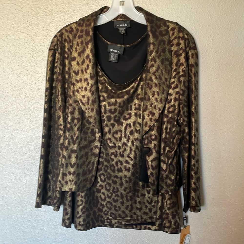 Clara S womens XL shimmer leopard print 3/4 sleeve bolero jacket with tank